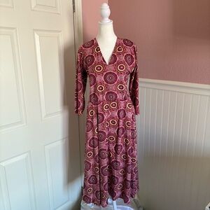 Agnes & Dora size Large Pink Patterned Midi Dress with Pockets
